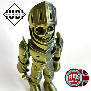 Flexi Factory Skeleton Knight in Armour | Articulating Skeleton Fidget Toy | 3D Printed Freestanding Desk Buddy