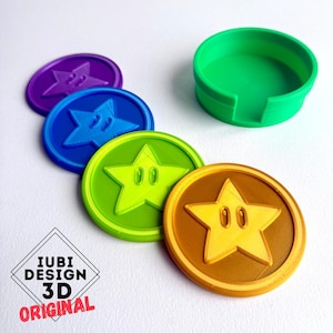 Super Mario Star Coin Warp Pipe Coaster Set | Colourful Coasters | Retro Gaming Gift
