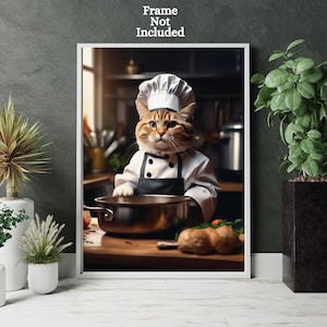 Whimsical Cat Chef Poster, Cute Kitchen Art Print, Cat Lover Gift, Culinary Wall Art, Funny Cat Decor, Kitchen Wall Decor, Cat Mom Gift