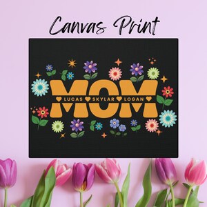 Personalized Mother&#39;s Day Gift, Retro Floral Canvas Print, Wall Art Decor, Custom Canvas for Mom, Gift for Mom, Personalized Gift for Mother