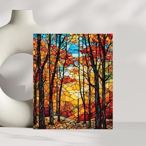 Impresión artística de otoño, póster de otoño, decoración de pared, decoración del hogar, regalo para amantes del otoño, regalo para amantes del otoño, regalo de otoño, impresión artística con efecto de vidriera