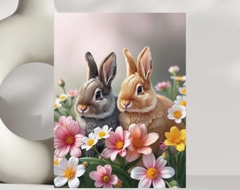 Easter Bunny Art Print: Floral Spring Holiday Wall Decor