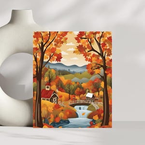 Impresión de arte mural de arte popular de otoño, póster de otoño, regalo para amantes del arte popular, regalo de otoño, regalo para amantes del otoño, decoración del hogar, decoración de pared, impresión de arte popular