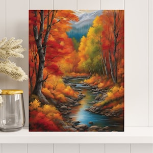 Impresión de arte de pared de otoño, póster de otoño, decoración del hogar, decoración de pared, decoración de otoño, decoración de dormitorio, impresión de arte de Autumn Creek, póster de árboles de otoño
