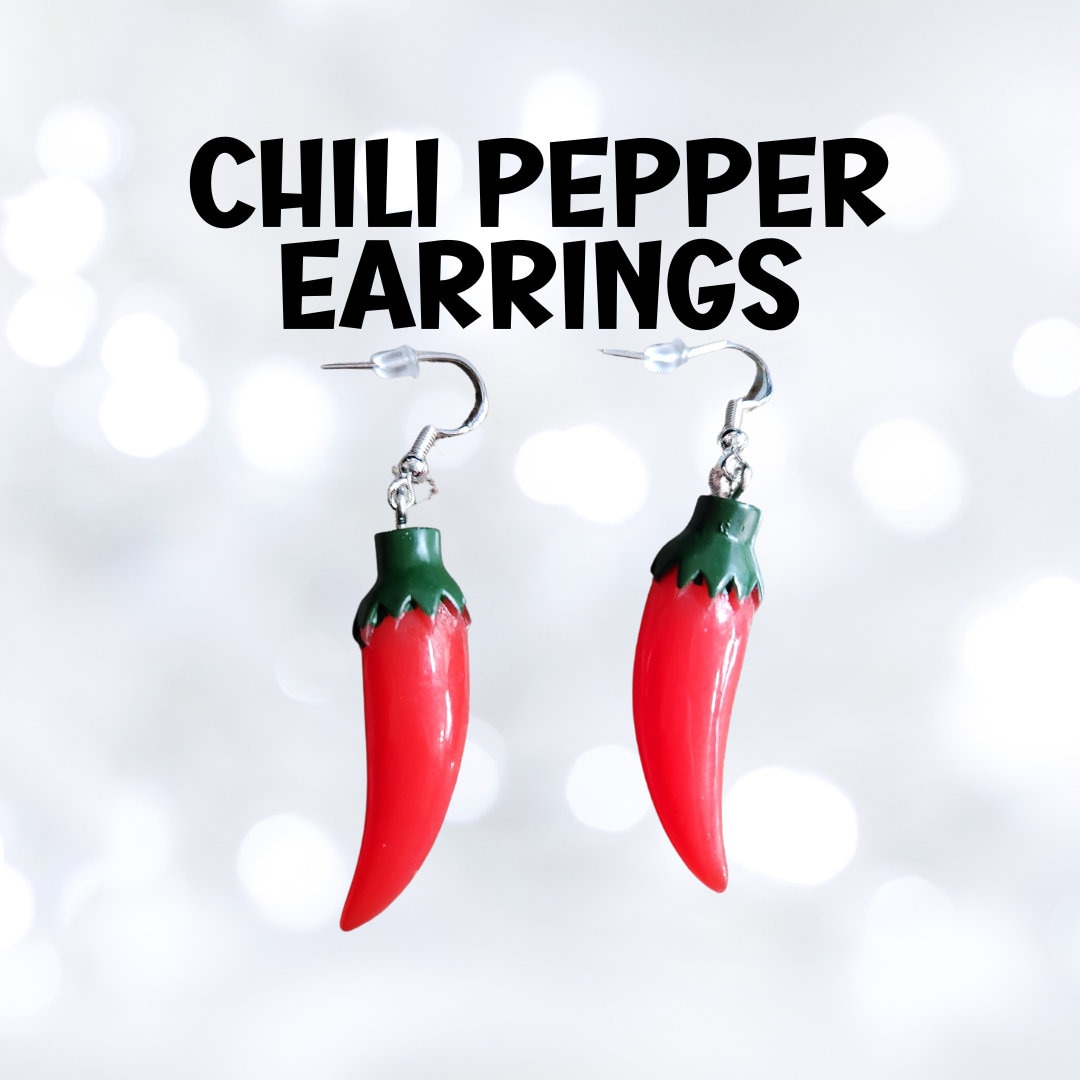 Chili Pepper Earrings, Cute Dangle Earrings, Pepper Earrings, Novelty