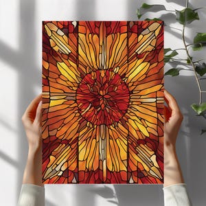 Impresión artística de vidrieras de otoño, póster de vidrieras de otoño, impresión de arte abstracto, decoración del hogar, decoración de pared, póster de otoño, regalo para amantes del otoño
