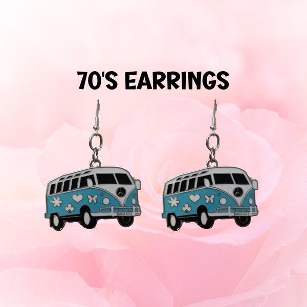 70's Bus Earrings, Retro Automotive-inspired, Funky Statement Jewelry, Gift for Vintage Lover, Cute Dangle Earrings, Hypoallergenic Earrings