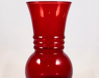 1930’s Vintage Anchor Hocking Royal Ruby “Ribbed & Cinched” Vase, Harding Vase, Bud Vase, 6” tall