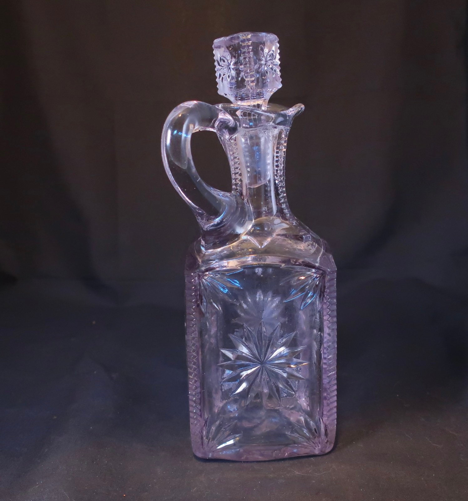Antique Model Flint Co Pint Decanter/Cruet, Naturally Sun-Aged Lavender