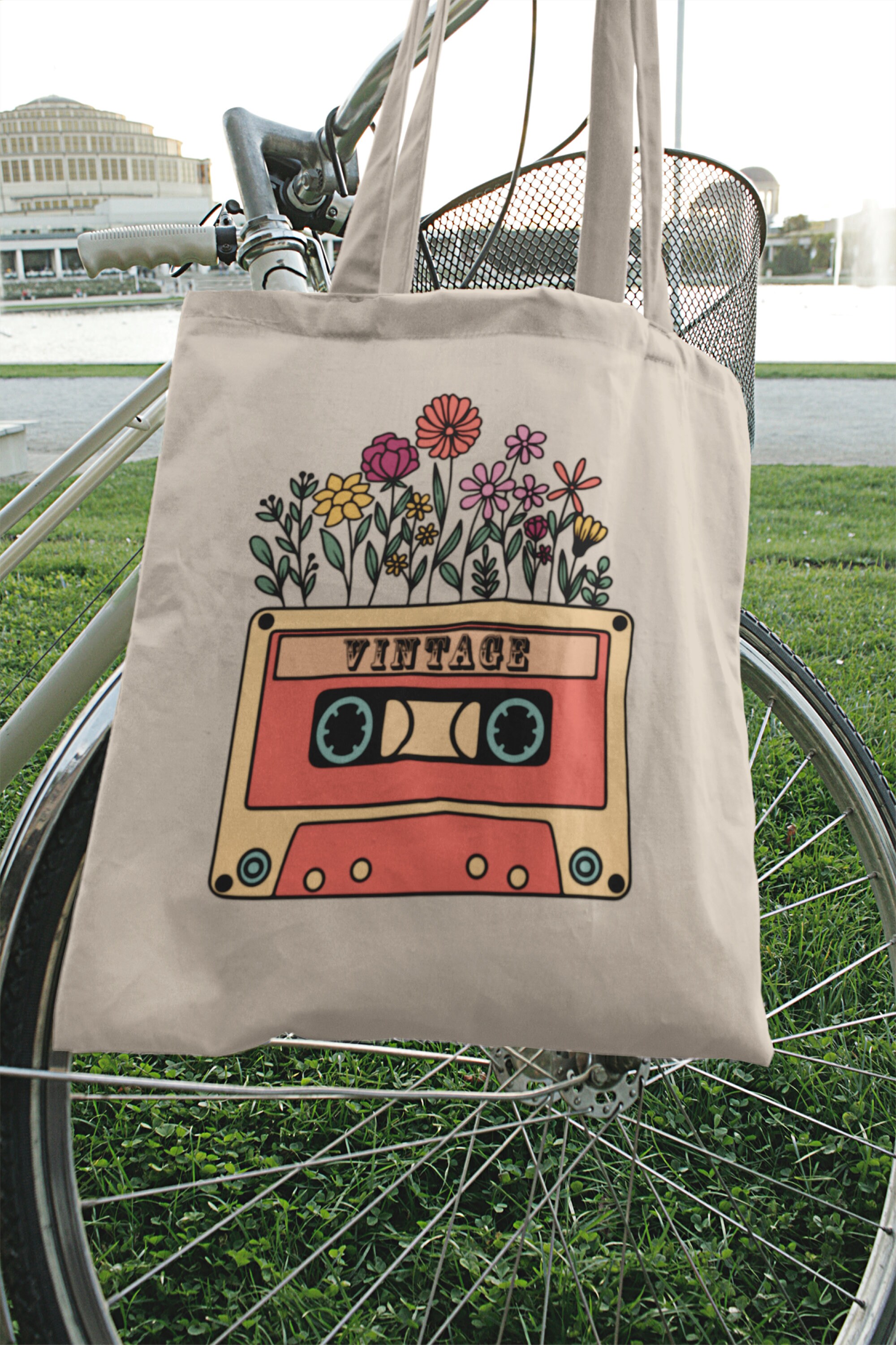 Bike Canvas Tote Bag Vintage Bike Tote Bag Boho Tote Bag Sustainable Bag  Shopping Bag School Bag Gift Bag 