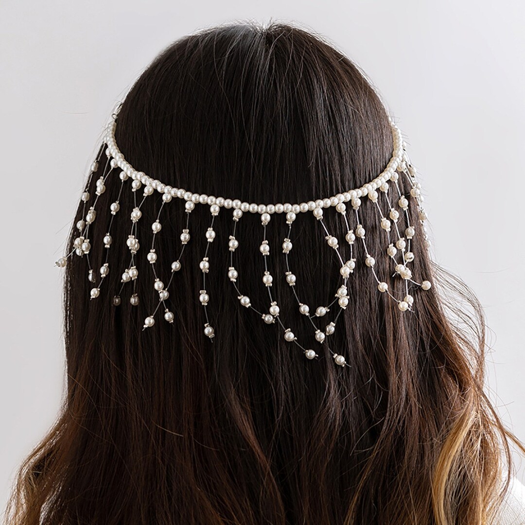 Imitation Pearl Beaded Tassel Head Chain Pendant Hair Etsy