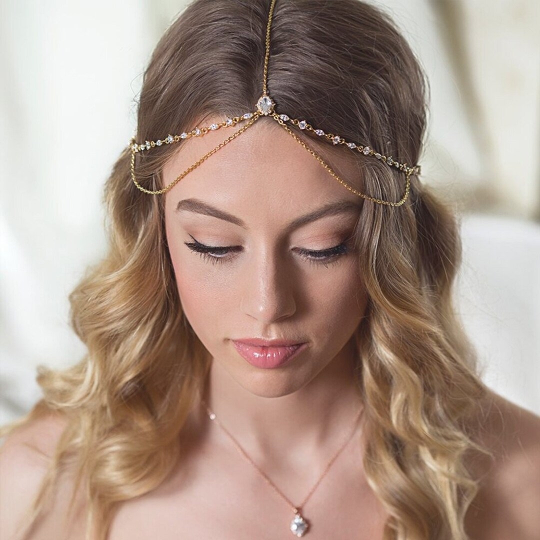 Bohemia Head Chain Jewelry Rhinestone Forehead Hair Chain Hair Etsy