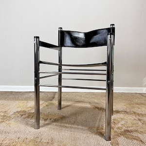 Vintage Chrome & Vinyl Sling Back Arm Chair – Set of 3 Available