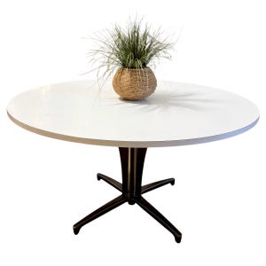 Vintage 1960s Round White Laminate Dining Table | Mid-Century Modern Design