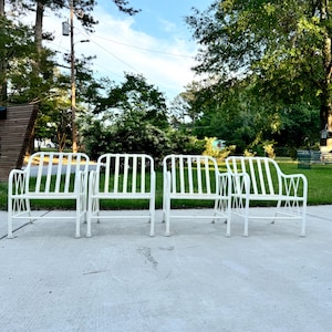 Set of 4 Vintage Aluminum Patio Chairs – Mid-Century Vinyl Strap Outdoor Seating