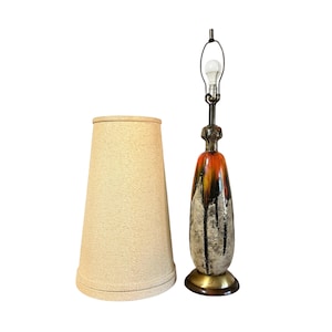 Vintage Mid-Century Modern Ceramic Table Lamp with Original Shade- Authentic Retro Lighting