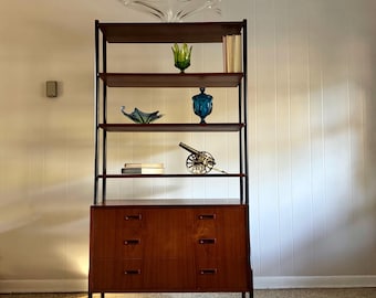 Danish Teak Wall Unit by Lyby Møbler – Sculptural Black Uprights + Drawer Base