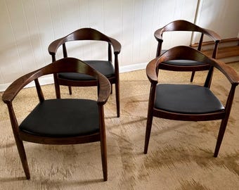 Set of 4 Vintage 1960s Sculptural Arm Chairs, Danish Modern Dining Furniture