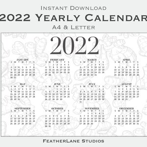 2022 Year Calendar Printable - Ginger Print, Yearly Wall Calendar, Desk Calendar, A4/Letter, Horizontal