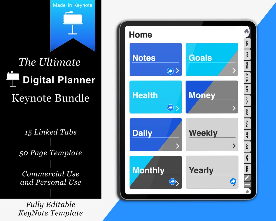 EDITABLE Digital Planner Template Keynote, Commercial Use Digital