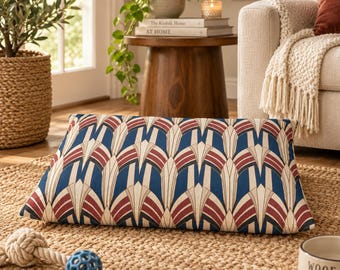 Art Deco Fan Pattern Pet Bed | Blue Red Geometric
