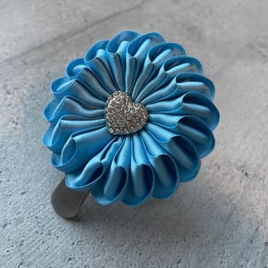 Patina blue dog show number holder for woman, color of the year 2026 satin ribbon clip image 3