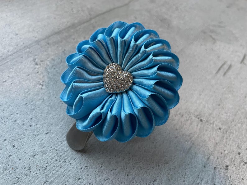 Patina blue dog show number holder for woman, color of the year 2026 satin ribbon clip image 3