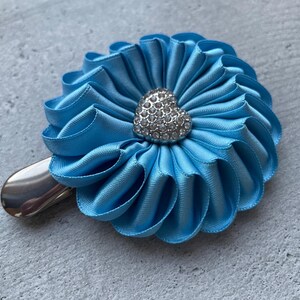 Patina blue dog show number holder for woman, color of the year 2026 satin ribbon clip image 8