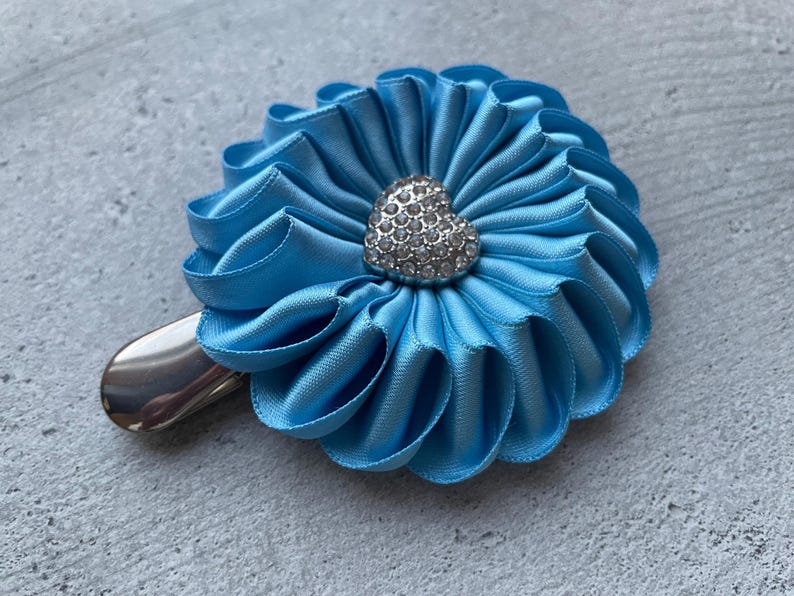 Patina blue dog show number holder for woman, color of the year 2026 satin ribbon clip image 8