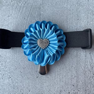Patina blue dog show number holder for woman, color of the year 2026 satin ribbon clip image 13
