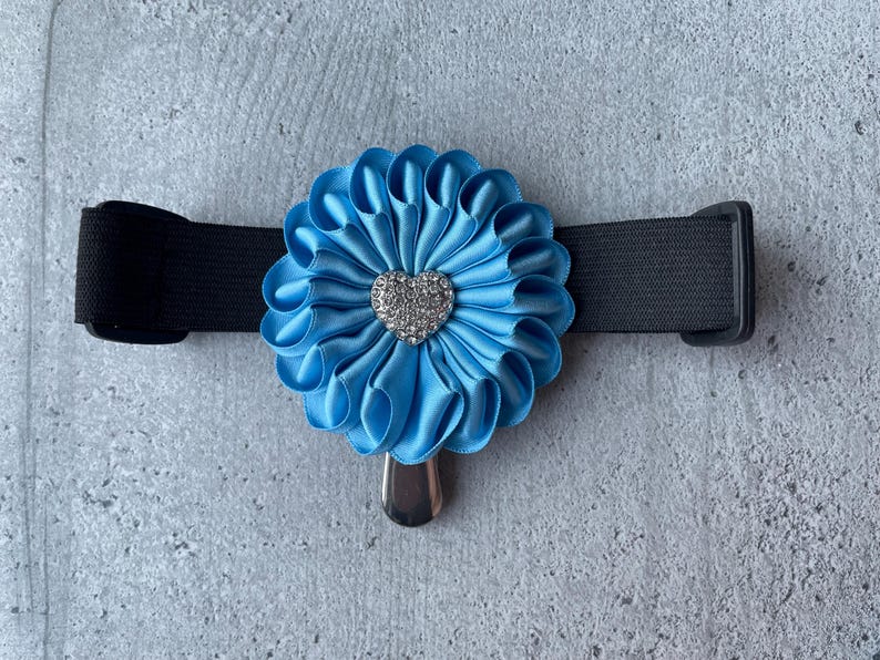 Patina blue dog show number holder for woman, color of the year 2026 satin ribbon clip image 13