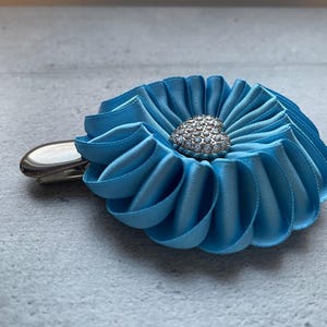 Patina blue dog show number holder for woman, color of the year 2026 satin ribbon clip image 9