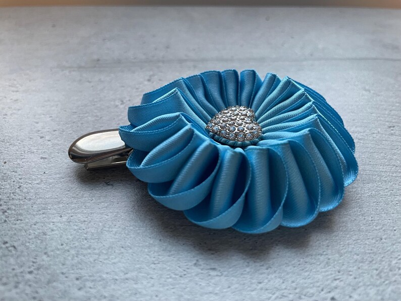 Patina blue dog show number holder for woman, color of the year 2026 satin ribbon clip image 9