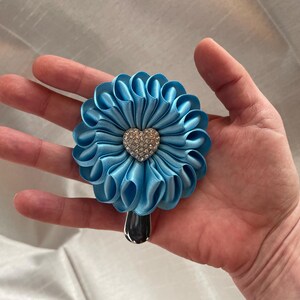 Patina blue dog show number holder for woman, color of the year 2026 satin ribbon clip image 10