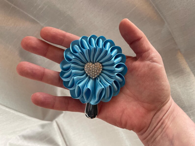 Patina blue dog show number holder for woman, color of the year 2026 satin ribbon clip image 10