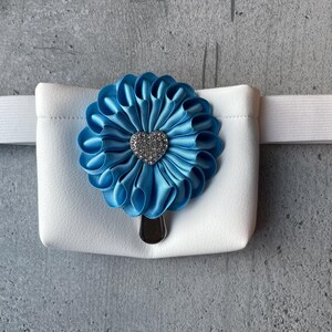 Patina blue dog show number holder for woman, color of the year 2026 satin ribbon clip image 14