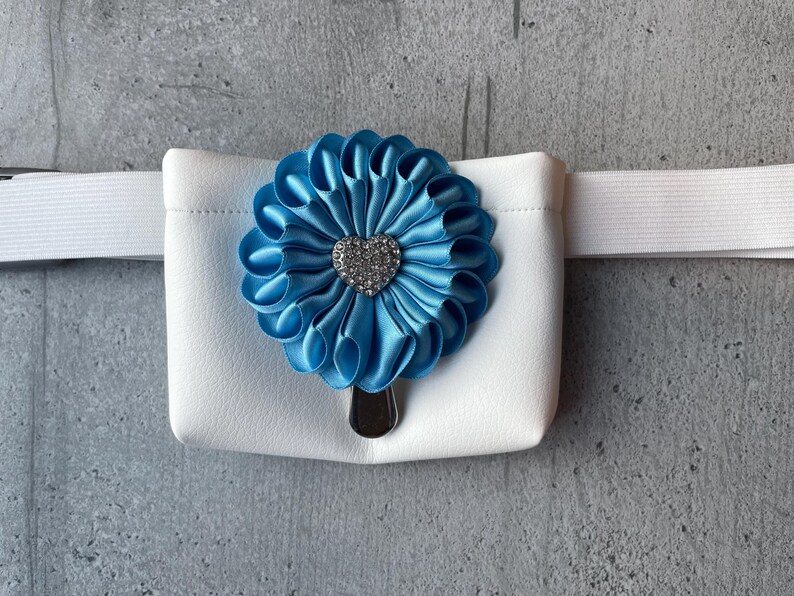 Patina blue dog show number holder for woman, color of the year 2026 satin ribbon clip image 14
