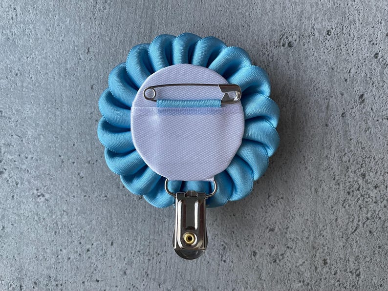 Patina blue dog show number holder for woman, color of the year 2026 satin ribbon clip image 4