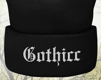 Bonnet gothique, bonnet gothique à manchette brodée, cadeau pour goth | Bonnet Halloween, Bonnet Samhain