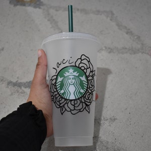 Personalized Floral Name Siren Logo Cold Cup- 24 oz