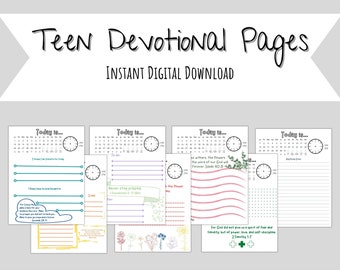 Könnte beinhalten: Druckbare Teenager-Andachtsseiten mit einem Kalender, einer Uhr, einer To-Do-Liste, Zielen und Bibelversen. Die Seiten zeigen ein florales Design und ein Zitat aus der Bibel.