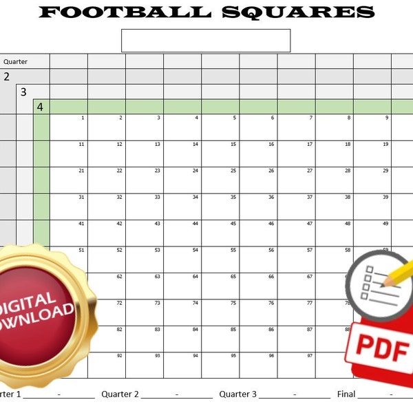 Printable Football Squares party game for any football game including Superbowl 2024 and AFC and NFC Championship - Instant Digital Download