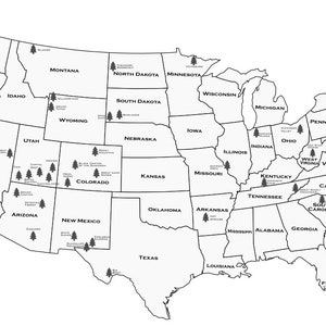 Festland USA National Parks Karte SVG-, DXF-, Adobe Illustrator- und Lightburn-Dateien