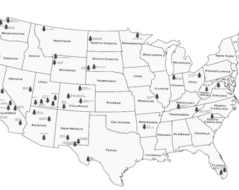 Mainland United States National Parks Map SVG, DXF, Adobe Illustrator, and Lightburn files
