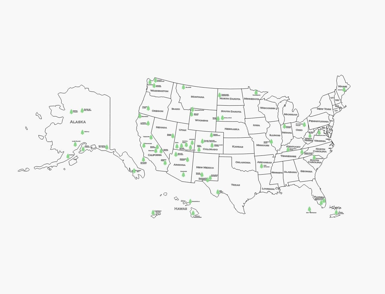 All United States National Parks Map (63 Parks) SVG, DXF, Adobe Illustrator, and Lightburn files Digital Download