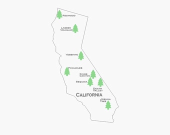 California National Parks Map svg, dxf, lightburn, ai Digital Download
