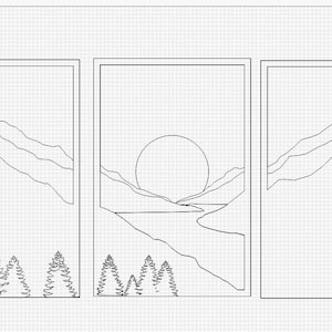 Layered Mountains and Sun SVG, DXF, Lightburn, and AI files