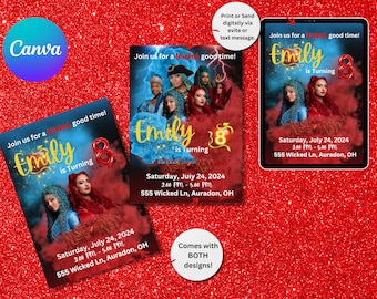 Descendants Birthday, Descendants The Rise of Red Party Invitation, Descendants 4 Invitation, Descendants, Descendants Rise of Red Invite