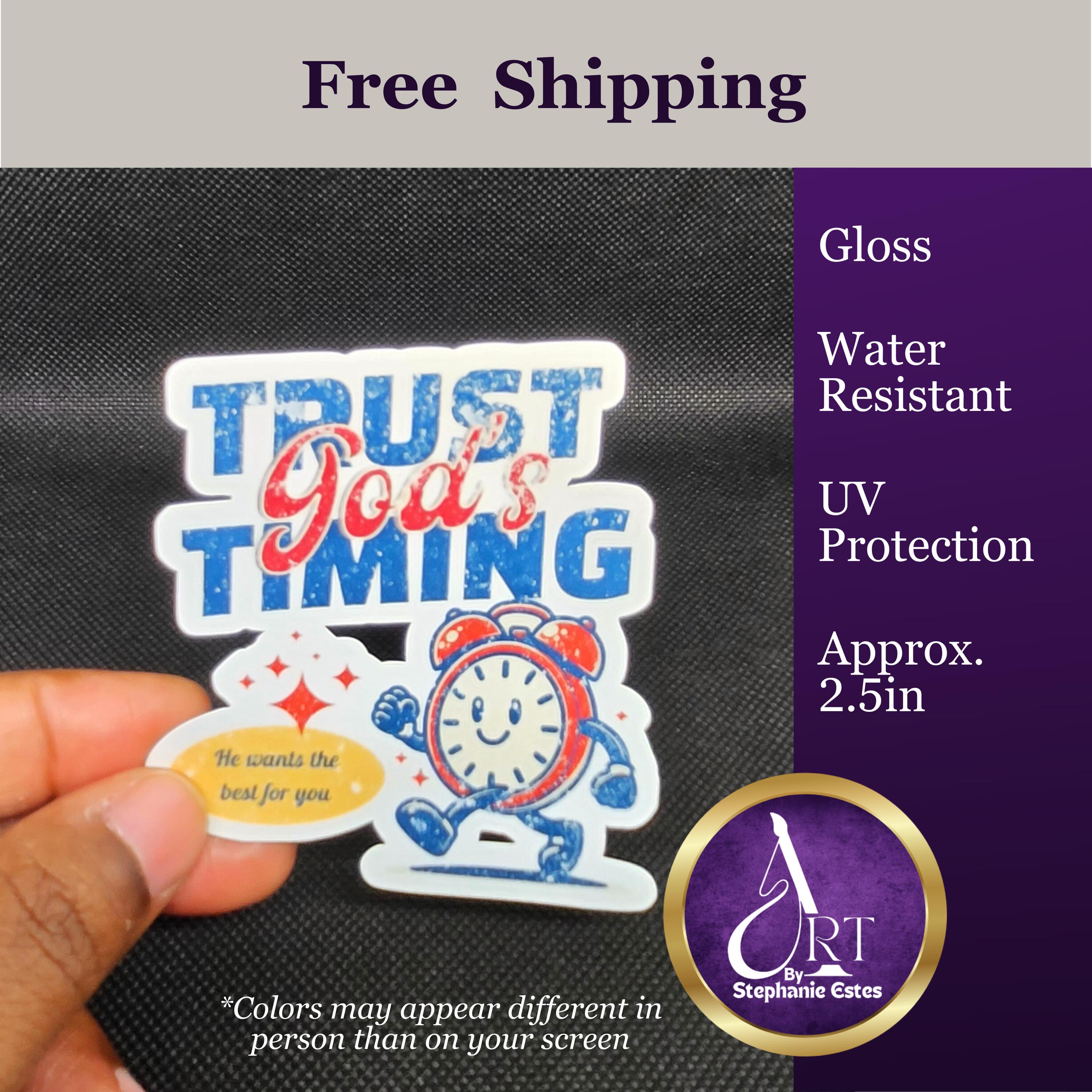 Trust God's Timing Sticker | Walking Clock Christian Sticker | Waterproof Vinyl Sticker for Laptops, Journals, Water Bottles