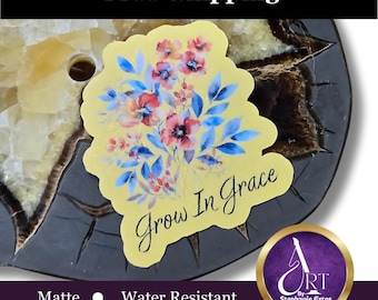 Floral Grow in Grace Sticker – Christian Bible Verse, Matte Vinyl